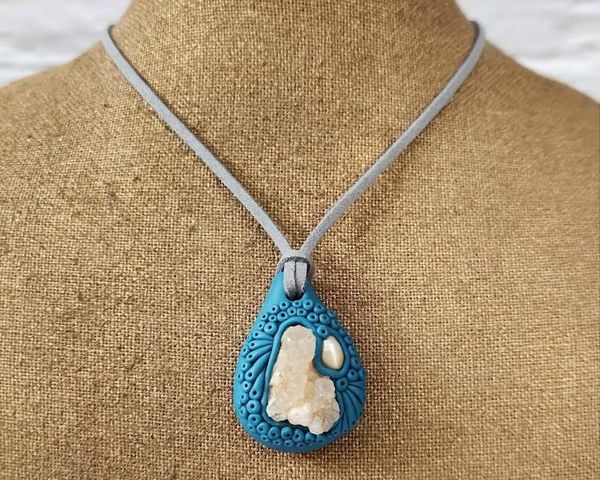 Alternate image for Quartz Cluster and Pearl Polymer Clay Pendant