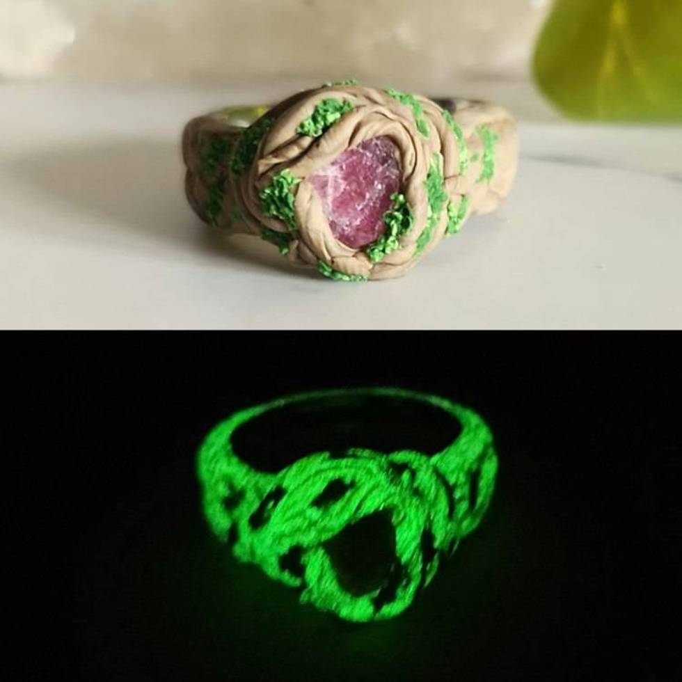 Pink Tourmaline Polymer Clay and Stainless Steel Ring
