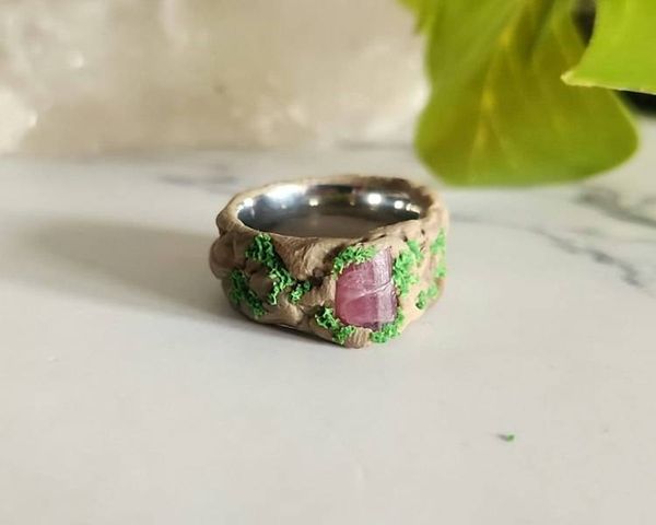Alternate image for Pink Tourmaline Polymer Clay and Stainless Steel Ring
