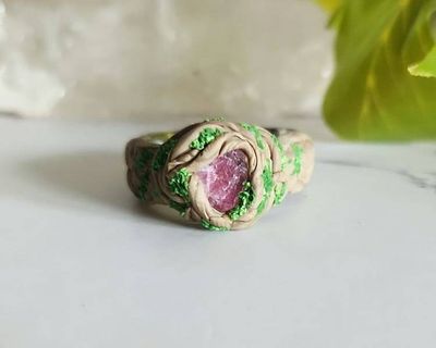 Alternate image for Pink Tourmaline Polymer Clay and Stainless Steel Ring