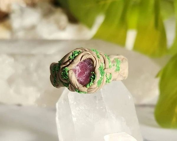 Alternate image for Pink Tourmaline Polymer Clay and Stainless Steel Ring