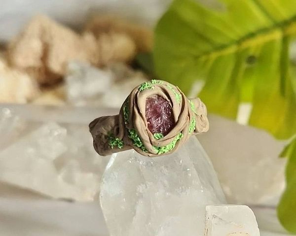 Alternate image for Pink Tourmaline Polymer Clay and Stainless Steel Ring