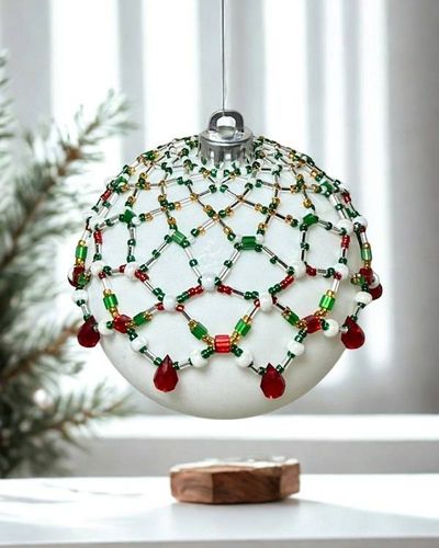 Alternate image for Yuletide Lace Beaded Ornament Cover | Handcrafted Holiday Decor