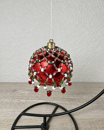 Alternate image for Yuletide Lace Beaded Ornament Cover | Handcrafted Holiday Decor
