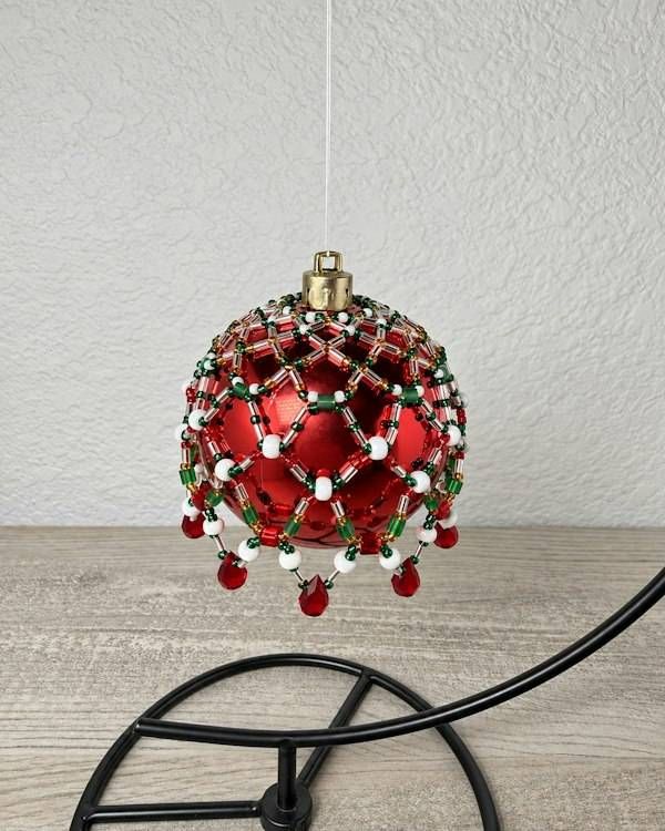 Alternate image for Yuletide Lace Beaded Ornament Cover | Handcrafted Holiday Decor