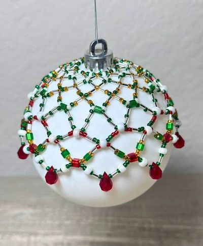 Alternate image for Yuletide Lace Beaded Ornament Cover | Handcrafted Holiday Decor