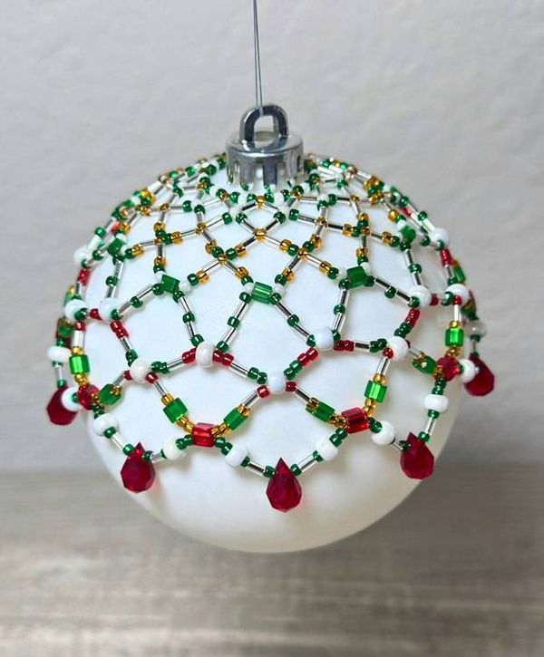 Alternate image for Yuletide Lace Beaded Ornament Cover | Handcrafted Holiday Decor