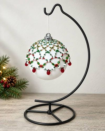 Alternate image for Yuletide Lace Beaded Ornament Cover | Handcrafted Holiday Decor