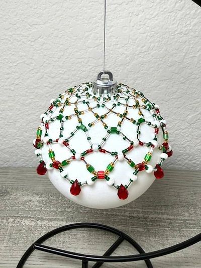 Alternate image for Yuletide Lace Beaded Ornament Cover | Handcrafted Holiday Decor