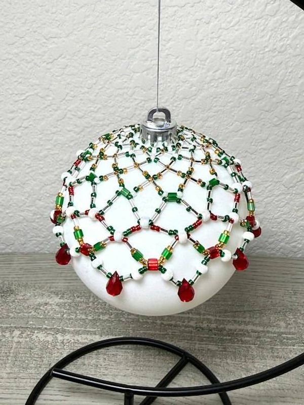 Alternate image for Yuletide Lace Beaded Ornament Cover | Handcrafted Holiday Decor