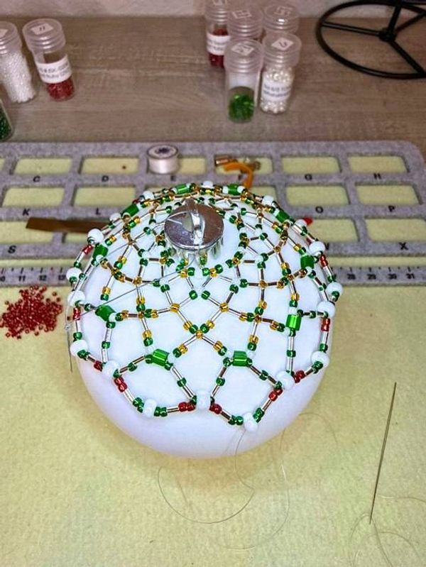 Alternate image for Yuletide Lace Beaded Ornament Cover | Handcrafted Holiday Decor