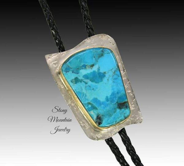 Alternate image for Handcrafted Kingman Turquoise Bolo Tie, Nickel Silver & Brass, Western Formal Wear, Essential Metals Collection