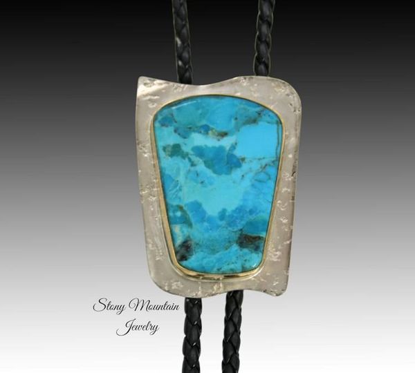 Alternate image for Handcrafted Kingman Turquoise Bolo Tie, Nickel Silver & Brass, Western Formal Wear, Essential Metals Collection