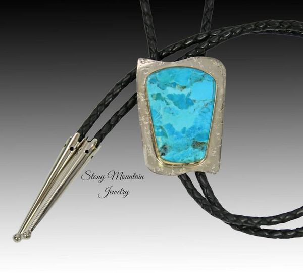 Alternate image for Handcrafted Kingman Turquoise Bolo Tie, Nickel Silver & Brass, Western Formal Wear, Essential Metals Collection