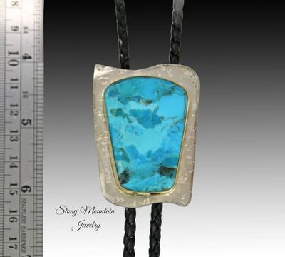 Alternate image for Handcrafted Kingman Turquoise Bolo Tie, Nickel Silver & Brass, Western Formal Wear, Essential Metals Collection