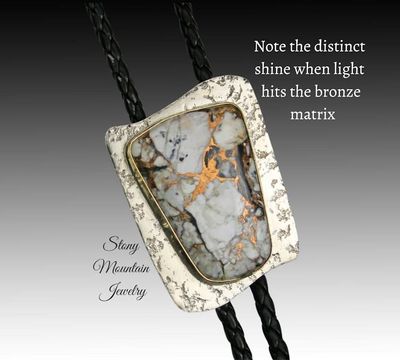 Alternate image for Handcrafted Custom Wedding Bolo Tie, Unique White Buffalo Matrix Bolo Tie in Nickel Silver & Brass, Essential Metals Collection