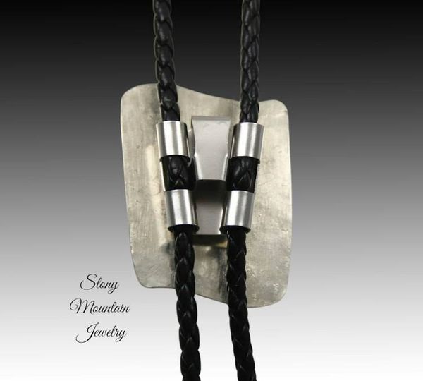 Alternate image for Handcrafted Custom Wedding Bolo Tie, Unique White Buffalo Matrix Bolo Tie in Nickel Silver & Brass, Essential Metals Collection