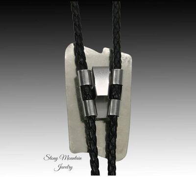 Alternate image for Custom Mohave Turquoise Bolo Tie in Nickel Silver & Brass, Unique Handcrafted Wedding Bolo Tie, Essential Metals Collection