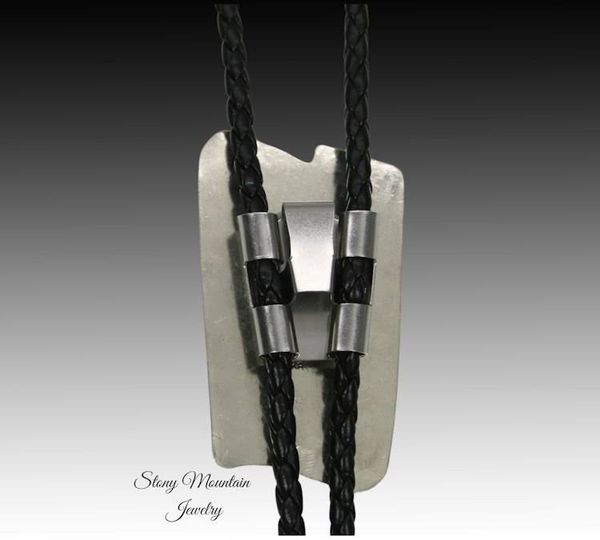Alternate image for Custom Mohave Turquoise Bolo Tie in Nickel Silver & Brass, Unique Handcrafted Wedding Bolo Tie, Essential Metals Collection