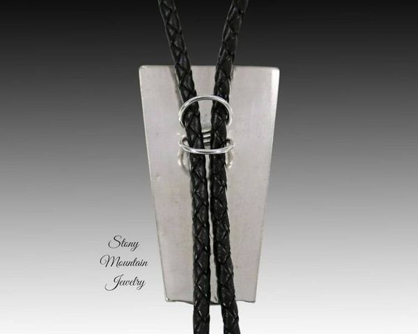Alternate image for Modern Turquoise Inlay Bolo Tie in Sterling Silver with White Buffalo Matrix & Black Jade, Custom Designer Wedding Bolo Tie, Alternative Necktie