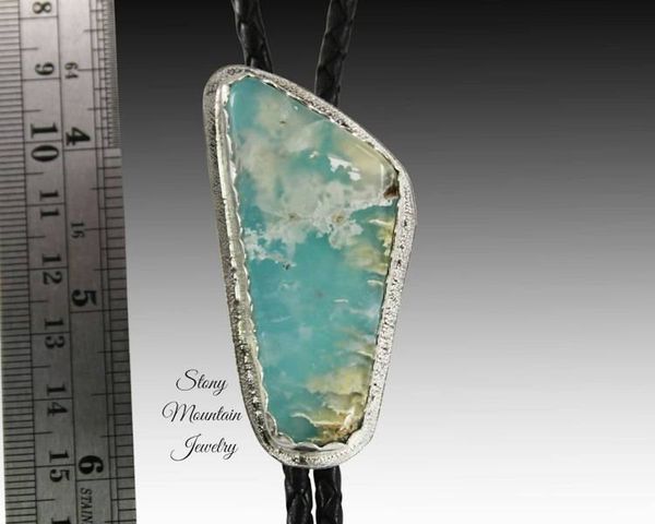 Alternate image for Turquoise Bolo Tie, Unique Turquoise & Feather Ridge Agate Custom Wedding Bolo Tie, Handcrafted Sterling Silver Bolo Tie for Men or Women