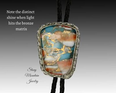 Alternate image for Turquoise Bolo Tie, Custom Handcrafted Wedding Bolo Tie, Kingman Turquoise & Spiny Oyster Stone Bolo Tie for Men or Women, Western Gift