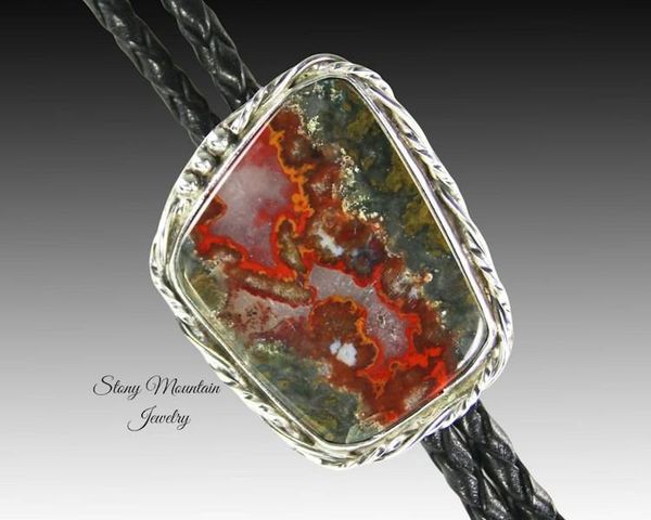 Alternate image for Designer Bolo Tie, One of a Kind Custom Handcrafted Moroccan Seam Agate Bolo Tie, Sterling Silver Wedding Bolo Ties, Western Bolo Tie Necklace