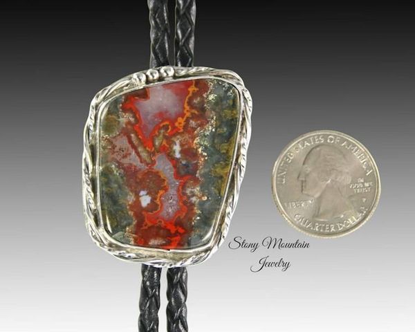 Alternate image for Designer Bolo Tie, One of a Kind Custom Handcrafted Moroccan Seam Agate Bolo Tie, Sterling Silver Wedding Bolo Ties, Western Bolo Tie Necklace