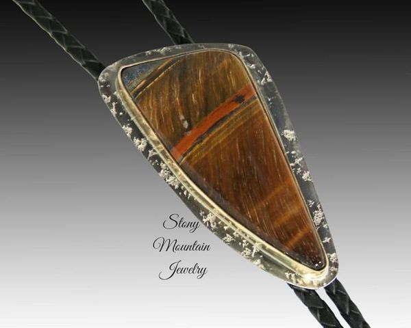 Alternate image for Custom Tiger Eye Wedding Bolo Tie in Nickel Silver & Brass, Unique Handcrafted Bolo Tie Necklace, Essential Metals Collection