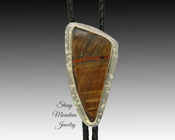 Alternate image for Custom Tiger Eye Wedding Bolo Tie in Nickel Silver & Brass, Unique Handcrafted Bolo Tie Necklace, Essential Metals Collection