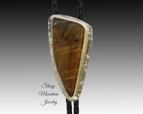 Alternate image for Custom Tiger Eye Wedding Bolo Tie in Nickel Silver & Brass, Unique Handcrafted Bolo Tie Necklace, Essential Metals Collection