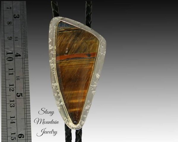 Alternate image for Custom Tiger Eye Wedding Bolo Tie in Nickel Silver & Brass, Unique Handcrafted Bolo Tie Necklace, Essential Metals Collection
