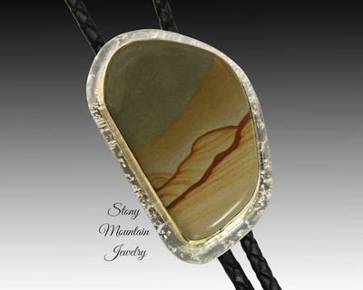 Alternate image for Custom Picture Jasper Wedding Bolo Tie in Nickel Silver & Brass, Unique Handcrafted Bolo Tie, Essential Metals Collection