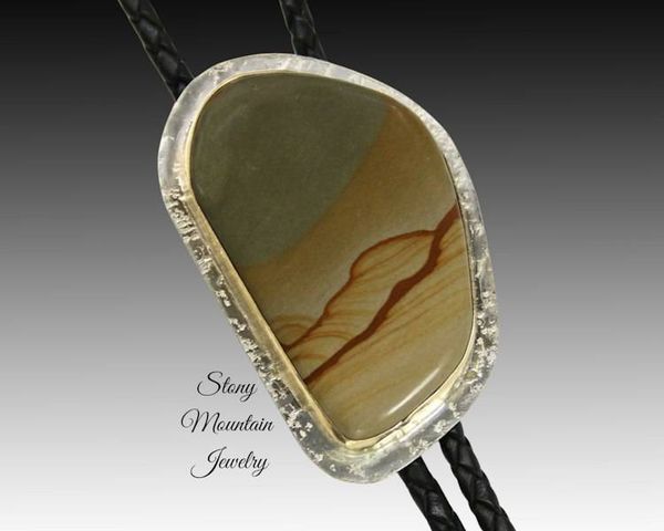 Alternate image for Custom Picture Jasper Wedding Bolo Tie in Nickel Silver & Brass, Unique Handcrafted Bolo Tie, Essential Metals Collection