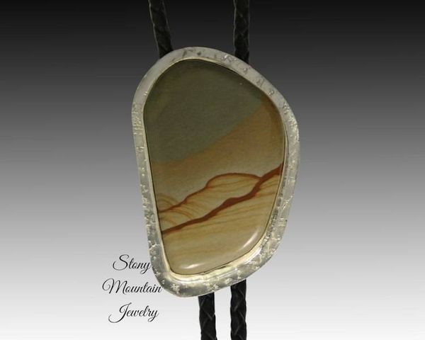 Alternate image for Custom Picture Jasper Wedding Bolo Tie in Nickel Silver & Brass, Unique Handcrafted Bolo Tie, Essential Metals Collection
