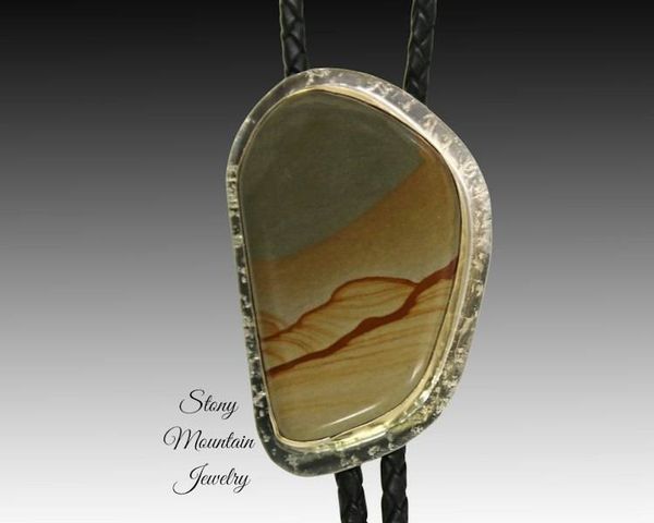 Alternate image for Custom Picture Jasper Wedding Bolo Tie in Nickel Silver & Brass, Unique Handcrafted Bolo Tie, Essential Metals Collection