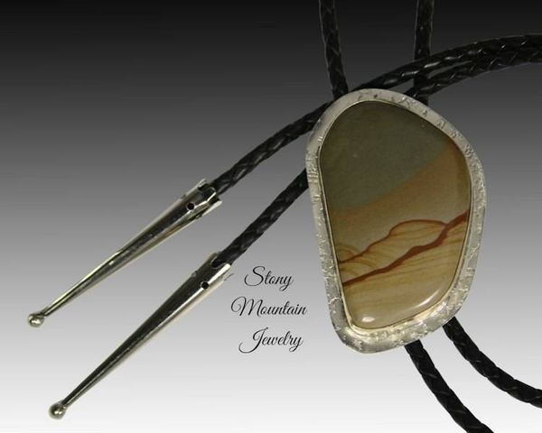 Alternate image for Custom Picture Jasper Wedding Bolo Tie in Nickel Silver & Brass, Unique Handcrafted Bolo Tie, Essential Metals Collection