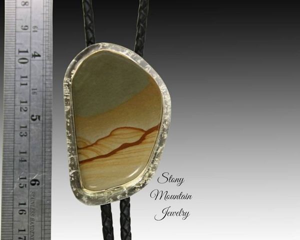 Alternate image for Custom Picture Jasper Wedding Bolo Tie in Nickel Silver & Brass, Unique Handcrafted Bolo Tie, Essential Metals Collection
