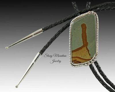 Alternate image for Designer Bolo Tie, Custom Handmade Cripple Creek Jasper Wedding Bolo Tie, Unique Contemporary Bolo Ties, One of a Kind Western Gift for Him