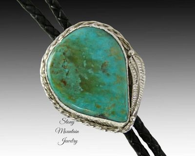 Alternate image for Turquoise Bolo Tie, Unique Blue Horse Turquoise Custom Wedding Bolo Tie, Handcrafted Sterling Silver Western Bolo Tie for Men & Women