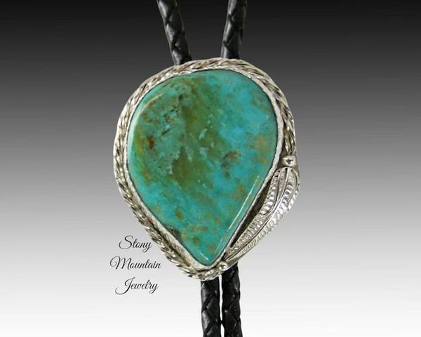 Alternate image for Turquoise Bolo Tie, Unique Blue Horse Turquoise Custom Wedding Bolo Tie, Handcrafted Sterling Silver Western Bolo Tie for Men & Women