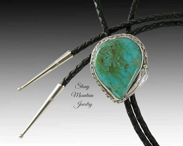 Alternate image for Turquoise Bolo Tie, Unique Blue Horse Turquoise Custom Wedding Bolo Tie, Handcrafted Sterling Silver Western Bolo Tie for Men & Women