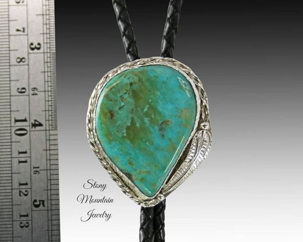 Alternate image for Turquoise Bolo Tie, Unique Blue Horse Turquoise Custom Wedding Bolo Tie, Handcrafted Sterling Silver Western Bolo Tie for Men & Women