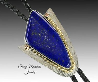 Alternate image for Lapis Lazli Bolo Tie, Custom Handcrafted Wedding Bolo Tie, Fancy Modern Lapis Designer Bolo Tie for Men or Women, One of a Kind Unique Gift