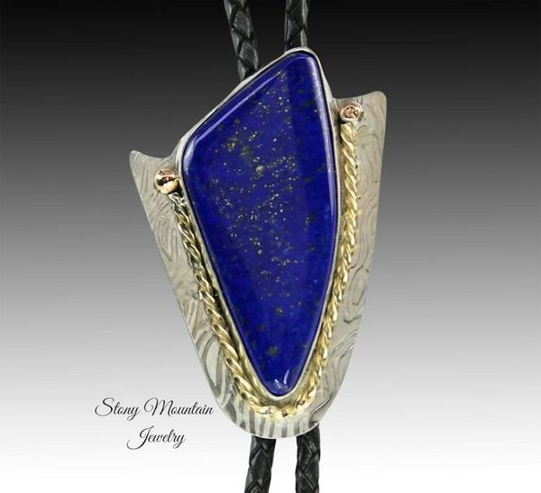 Alternate image for Lapis Lazli Bolo Tie, Custom Handcrafted Wedding Bolo Tie, Fancy Modern Lapis Designer Bolo Tie for Men or Women, One of a Kind Unique Gift