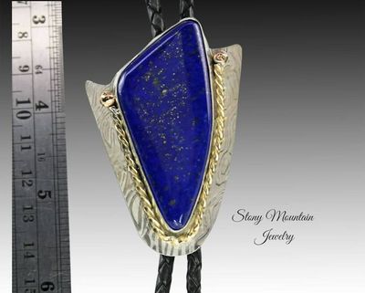 Alternate image for Lapis Lazli Bolo Tie, Custom Handcrafted Wedding Bolo Tie, Fancy Modern Lapis Designer Bolo Tie for Men or Women, One of a Kind Unique Gift