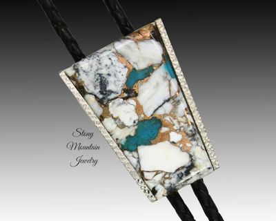 Alternate image for Custom White Buffalo Turquoise Bolo Tie in Nickel Silver, Unique Handcrafted Wedding Bolo Tie, The Maverick Collection