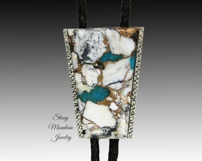 Alternate image for Custom White Buffalo Turquoise Bolo Tie in Nickel Silver, Unique Handcrafted Wedding Bolo Tie, The Maverick Collection