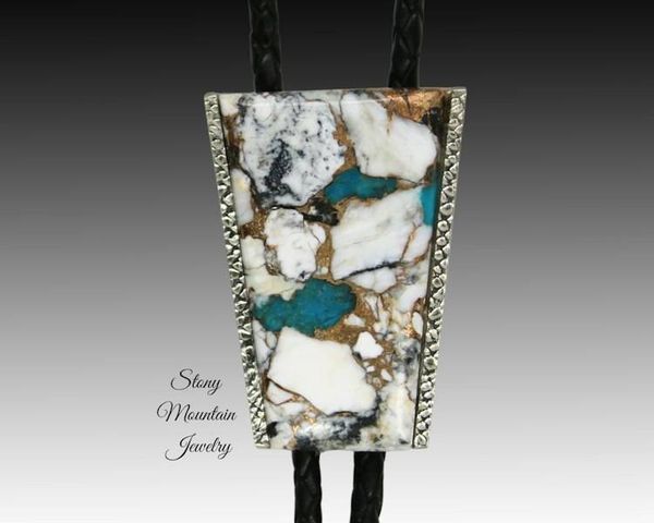 Alternate image for Custom White Buffalo Turquoise Bolo Tie in Nickel Silver, Unique Handcrafted Wedding Bolo Tie, The Maverick Collection