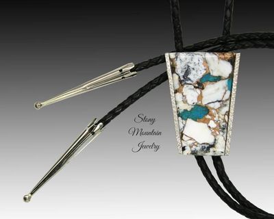 Alternate image for Custom White Buffalo Turquoise Bolo Tie in Nickel Silver, Unique Handcrafted Wedding Bolo Tie, The Maverick Collection